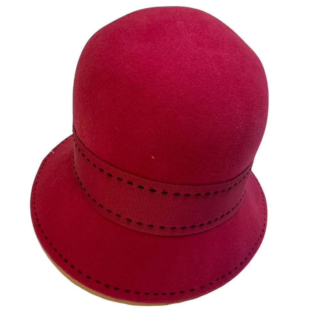 Nordstrom Magenta Pink Wool Cloche Hat Made in Italy Bow Detail Vintage Style